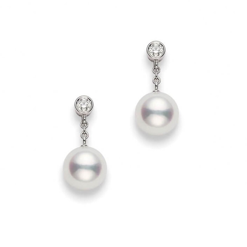 Mikimoto Akoya Diamond And Pearl Dangle Earrings